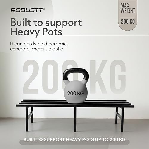 Image of Robustt Horizontal Metal Pot Stand (Set of 2 ) 76x24x18 Cm | Rust-Proof Matte Powder-Coated Pot Stand for Big Size Plants | Supports Up to 200 Kg| Ideal for Balcony, Outdoor and Indoor Plant Display