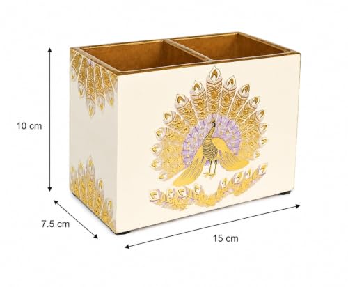 Image of DULI Multipurpose Stand, Cutlery Holder, Spoon Stand, Table Organizer with 2 Sections, Chammach Stand (10cm x 15cm) (MCDPSDbl-PurplePeacock)