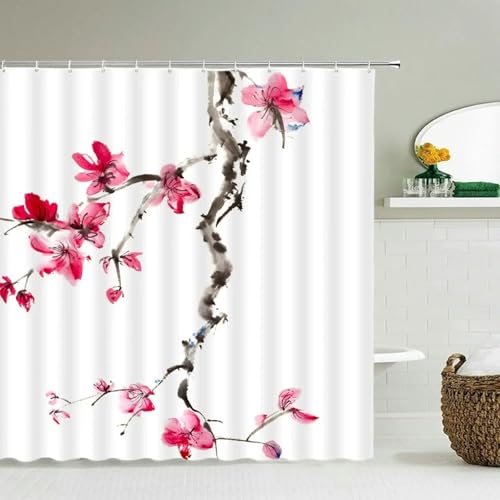 Rideau de douche en tissu imperméable fleur de prunier 119x183cm - 2