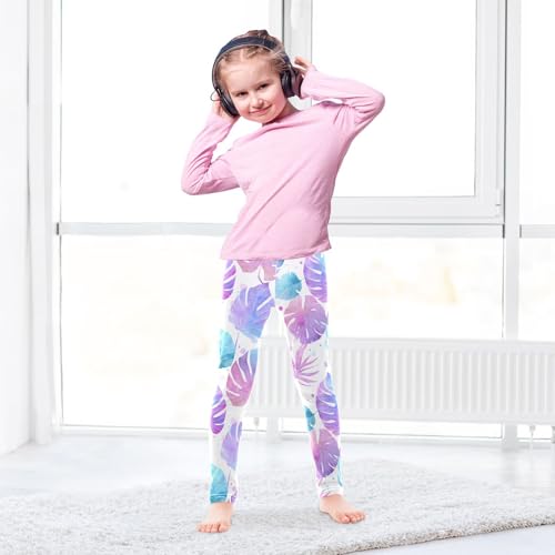 Watercolor Gradient Tropical Leaves Girls Leggings Soft Stretch Workout Yoga Dance Pants for Kids Casual Tights4