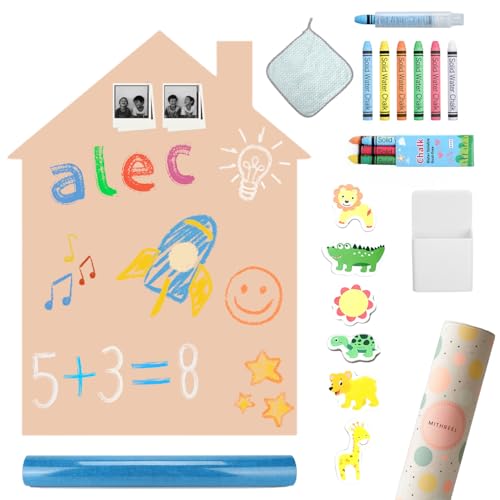 MITHREEL Lavagna magnetica per bambini - autoadesiva, a forma di casa e di colore con gessetti - ideale come regalo per ragazze e ragazzi (Casa Sabbia 100 x 80 cm)