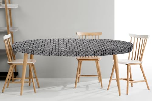 Image of The Furnishing Tree Elastic Oval Dining Table Cover WxL 42x72 in Inches Polyester Basketweave Pattern Grey