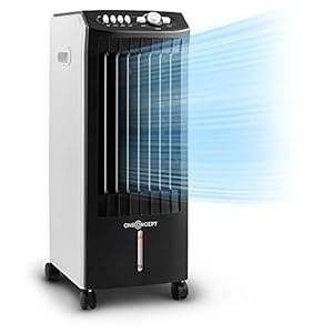 oneConcept MCH-1 V2 airconditioner – Multi Edition, mobiele luchtkoeler met ventilator, luchtbevochtiging en luchtzuiveringsfunctie, 400 m³ / h luchtverplaatsing, 65 W, incl. 2 x cold pack, zwart-wit