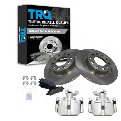 Image of TRQ Rear Brake Pad and Rotor Set Ceramic Rotors Calipers