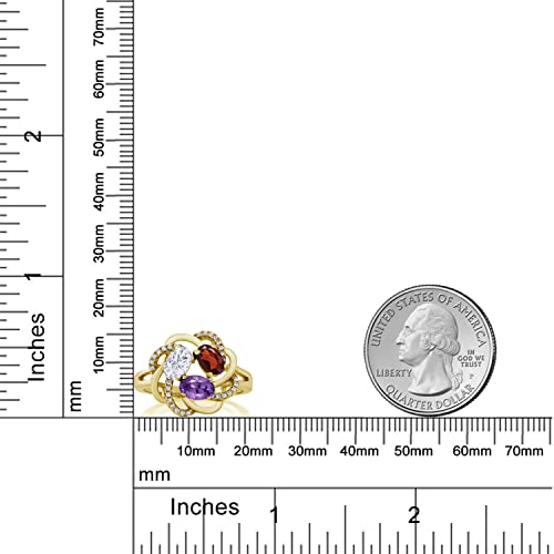 Gem Stone King 18K Yellow Gold Plated Silver Promise Customized and Personalized 3 Gemstone Birthstone For Her Engagement Flower Blossom Name Engraved Ring For Women4