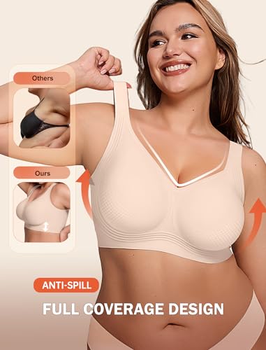 Image of LetsJoli Bras for Women Supportive Wireless Push Up Bra Full Coverage No Underwire Seamless Plus Size for Older Women