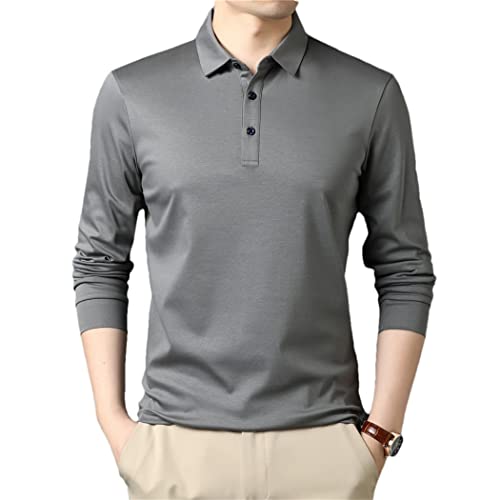Polo homme gris manches longues en coton mercerisé premium