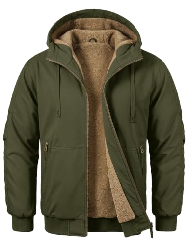 Voqeen Men's Thermal Fleece Bomber Jacket with Full Zip