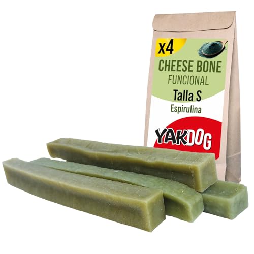YAKDOG Salud+ - Palitos de Queso Perros - Espirulina - Favorece la Salud de la Piel y Pelaje - Golosinas masticables de Larga duración - Natural - Tradición del Himalaya - Fabricado en Bélgica - S