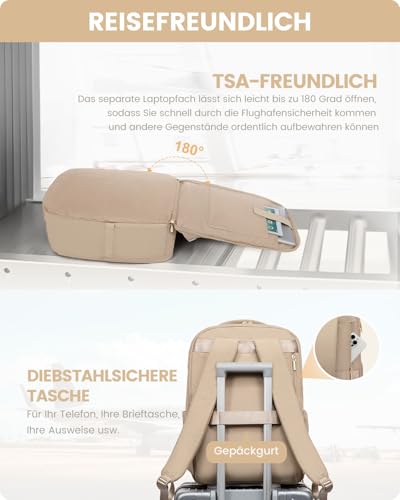 LOVEVOOK Handgepäck Rucksack Damen, 40L Groß Reiserucksack Flugzeug, Puffer Travel Backpack mit Schuhfach für 17 Zoll Laptop, Wasserdicht Reise Tasche Kofferrucksack für Business Weekend