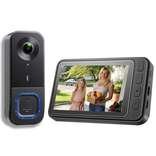 KALOGL Video Doorbell Wireless with Screen 1080p, No Subscription Door Bell Camera with Monitor Screen, Local Storage NO WiFi and APP Needed, Video Intercom Two-Way Audio,160° View,Night Vision