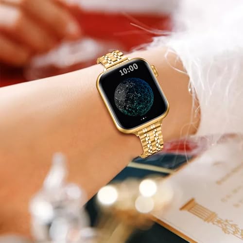 Image of QUNDAXI Slim Watch Band Compatible with Apple Watch 41mm 45mm 42mm 44mm 40mm 38mm Metal Stainless Steel Watchband Suitable for iWatch 11 /10 /9 /8 /7 /6 /5 /4 /3 /2 /1 /SE Series Women Luxury Strap