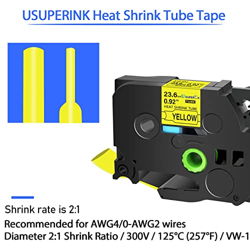 Image of USUPERINK 10 Pack Compatible for Brother P-Touch HSe-651 HSe651 HS-651 HS651 Black on Yellow 23.6mm 0.92'' Heat Shrink Tubing Label Tape for Wire Cable use in PT-P900 D800W P710BT P700 Label Printer