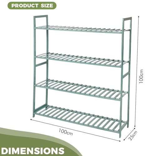Image of Naayaab Craft Bamboo 4 Tier Plant Shelf Rack, Multi Functional Flower Pot Organizer, Plant Display Stand for Balcony, Living Room & Garden - (Green, 100 x 25 x 100cm)