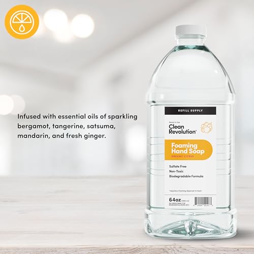 Image of Clean Revolution Foaming Hand Soap Refill with Real Essential Oils, Moisturizing Sulfate-Free Hand Soap, Ready-to-Use Foam Soap Refill for Kitchen & Bathroom (Dreamy Citrus) 64 Fl Oz