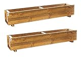 Set of 2 x 120cm Wooden Trough Planters - Large Wood Plant Trough Container Box