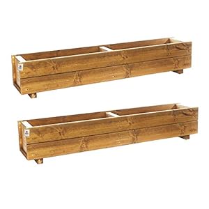 Set of 2 x 120cm Wooden Trough Planters – Large Wood Plant Trough Container Box