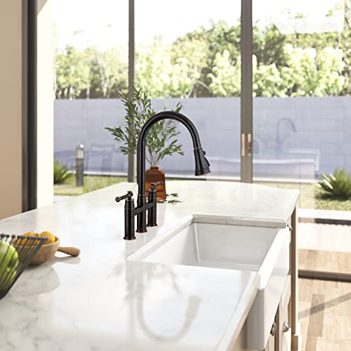 Oil Rubbed Bronze Bridge Kitchen Faucet With Pull Down Sprayer, Oakland Brass 2 Handle Kitchen Faucet 3 Hole Spot-Resistant Lead-Free, Ksk8239-Orb #TOP7