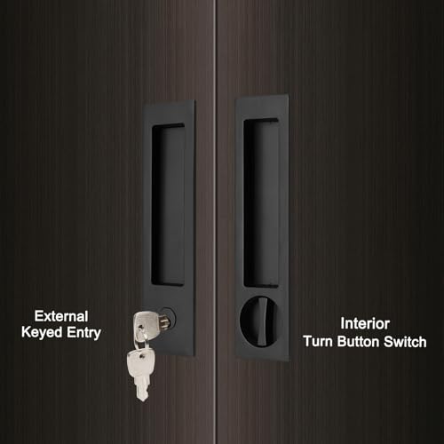 Manija con Cerradura y Manijas de Borde para Puerta Corrediza, Diseño Moderno Rectangular Estrecho con Función de Entrada con Llave, Herraje Empotrado para Puerta de 1 3/8” a 2 3/16” de Grosor (1, Negro Mate) miniatura 7