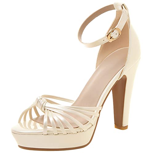 Lroey Reoly Sandalias para Mujer de Tacón Alto, Sandalias Punta Abierta Elegante Tacón Ancho Zapatos de Fiesta con Plataforma Hebilla Correa de Tobillo 067 Oro Talla 34 EU
