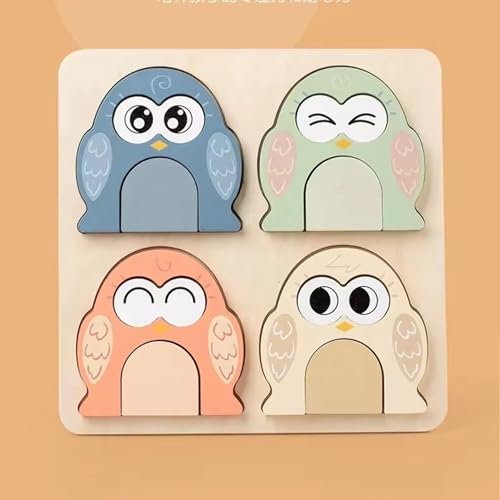 Image of Lefan Montessori Wooden 3D Cute Owl Face Changing Puzzle for Kids Emotional Expression Matching Game with 10 Double-Sided Question Cards Educational Wooden Toy for Preschool Boys Girls Ages 3-6