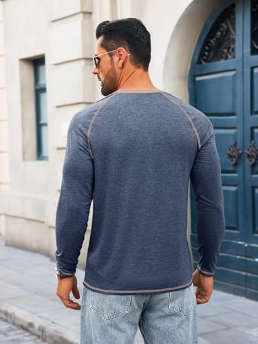 Yousify Mens Henley Shirts Long Sleeve Casual Basic T Shirts Button Vintage Lightweight Tee Tops3