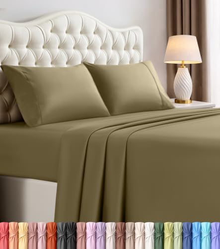Image of Utopia Bedding King Size Sheet Set - 4 Piece Bed Sheets, Soft and Breathable Microfiber, Includes 1 Fitted Sheet, 1 Flat Sheet and 2 Pillowcases - Oeko Tex (Olive)