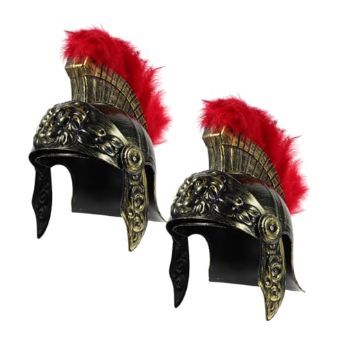 DIKACA 2 piezas Casco Romano de Soldado con Diseño de León y Penacho Rojo Casco de Plástico Ligero para Disfraces Medievales Fiestas y Eventos Históricos