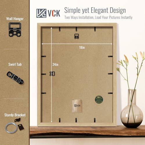 Image of VCK 18x24 Poster Frame 5 Pack, Oak Wood, 16x20 Mat, for Wall Art