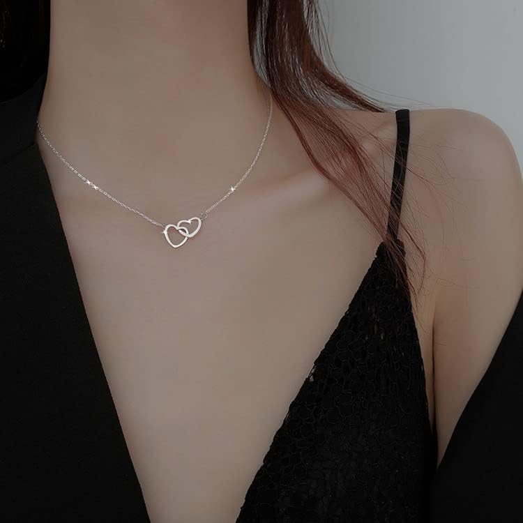 Heart Necklaces For Women Double Ring Heart-Shaped Necklace Cute - Image 3