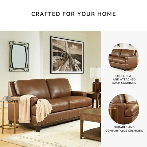 Image of Signature Design by Ashley Brendola Brown Leather Loveseat Sofa