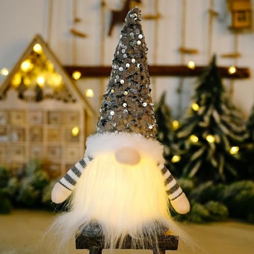 クリスマス ノーム ぬいぐるみ サンタクロース ぬいぐるみ 人形 北欧の妖精 スパンコールとライト付き エルフ装飾 かわいい顔のない人形 輝かせる人形 クリスマス飾り 雰囲気満載 クリエイティブな贈り物 (グレー)