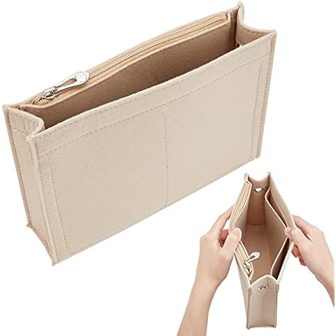 WADORN 2pcs Purse Felt Insert Organizer, Multi Pocket Handbag Tote Shaper Toiletry Pouches Insert Divider Organizer Bag in Bag Zipper Insert Bag Liner Pouch with Grommets Interior Stroage Bag, Khaki Cover