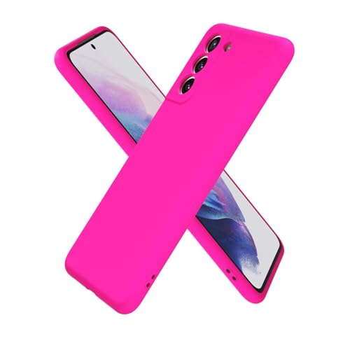 Oakxco for Samsung Galaxy S21 Plus Case Silicone, Ultra Slim Thin Phone Case for Women Girls, Plain Solid Color Minimalist Aesthetic Cute Girly Design, Soft Rubber Gel with Camera Cover, Neon Hot Pink