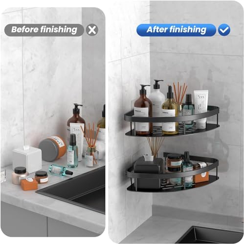 Image of Boniry 2 Pcs Bathroom Accessories Aluminium Heavy Duty Self Adhesive Bathroom Corner Shelf for Wall, Multipurpose Wall Mounted Bathroom Organiser, Washroom Organizer (Black)