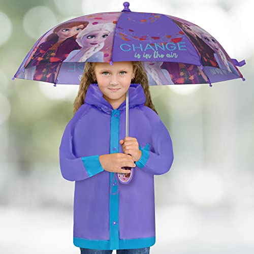 Image of Disney Girls Kids Umbrella and Slicker, Frozen Elsa and Anna Little Girl Rain Wear Set, For Ages 4-7