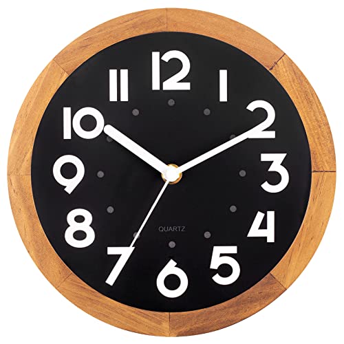 Reloj de pared pequeño, 20 cm, estilo vintage, reloj de pared de madera, silencioso y sin tictac, funciona con pilas, reloj de pared rústico decorativo para cocina, salón, oficina, cafetería Cover