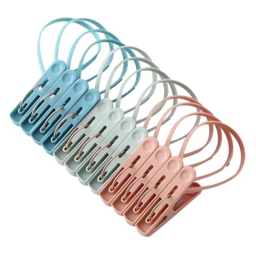 Mobestech 12個 防風クリップ ひも付き 洗濯バサミ 多用途 衣類固定 洗濯物干し 屋外対応 滑り止め設計 キャンプや旅行に