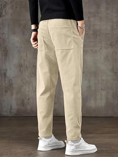 Image of BLUECORP ENTERPRISE Men's White Corduroy Casual Pants, Straight Leg, Drawstring Waist, Pockets