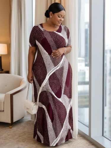 Image of PinkPatty Plus Size Dress for Women Casual Crew Neck Short Sleeve Maxi Dress Oversized Summer Beach Dresses with Pockets