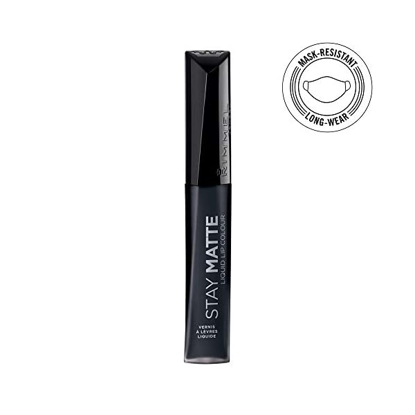Rimmel London Stay Matte Liquid Lip Color with Full Coverage Kiss-Proof Waterproof Matte Lipstick Formula that Lasts 12 Hours - 840 Pitch Black, .21oz