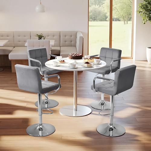 Image of Yaheetech Bar Stools Set of 4 with Backs, Height Adjustable, Dark Gray