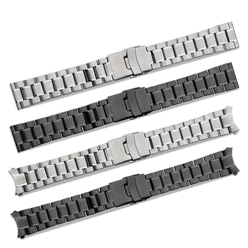 Bracelet de montre en acier inoxydable noir 18mm 20mm 22mm 24mm à interface incurvée
