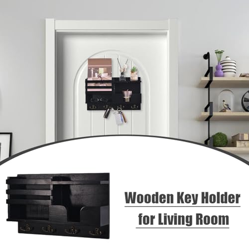 Organizador decorativo de entrada, estantes flotantes de madera, organizador de pared con ganchos, estante de pared de granja para entrada, estantes de pared de madera, estantes flotantes rústicos, - imagen 4