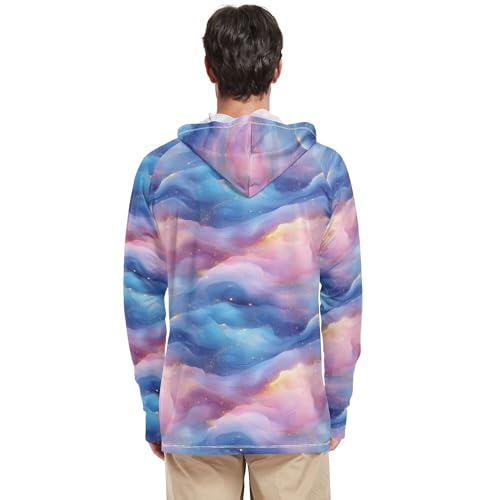 Blue Pink Purple Marble Texture Men's Sun Shirts Hoodies Long Sleeve Swim Shirts UPF 50 + Beach Shirt S3