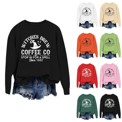 Halloween Sweatshirts for Women Witch Brew Coffee Loose Crewneck Shirts - image 1