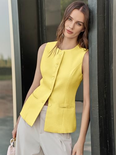 Chaleco de tweed ajustado de sastrería fina con botones para mujer 3