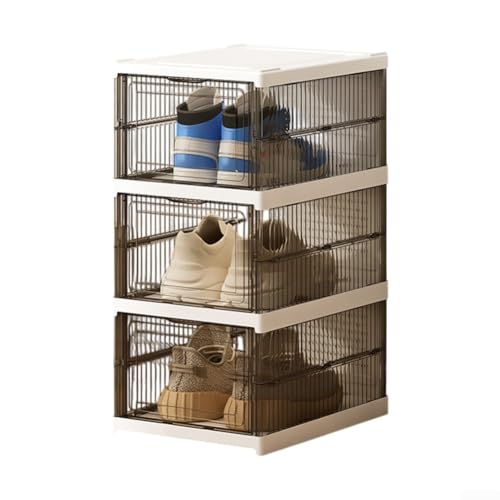ZAMETTER Caja plegable de plástico para zapatos, caja de almacenamiento de zapatos, instalación gratuita, 6 cajas de zapatos transparentes, apilables, plegables (A)