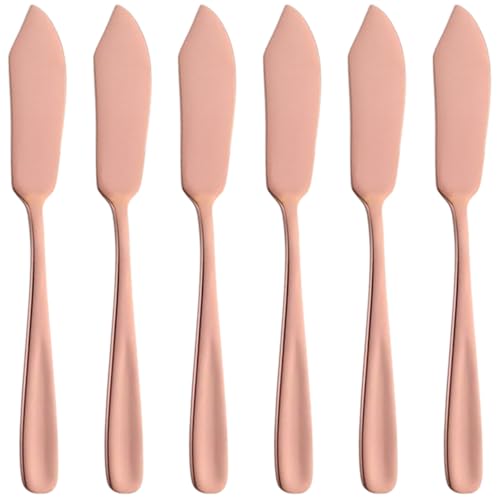 Muzrunq Coltello da burro da 6 pollici di diffusione di burro in oro rosa da 6 pcs inossidabile ingannaggio burro a specchio squisito per il burro, formaggio, marmellata