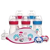 Playtex Baby Dr. Seuss Newborn Gift Set with 5 Nurser Bottles (3X 4Oz, 2X 8Oz), 2 Binky Pacifiers, 60 Drop-Ins Liners & Bib, Bottles for Newborn and Breastfeeding Babies, Feeding Essentials